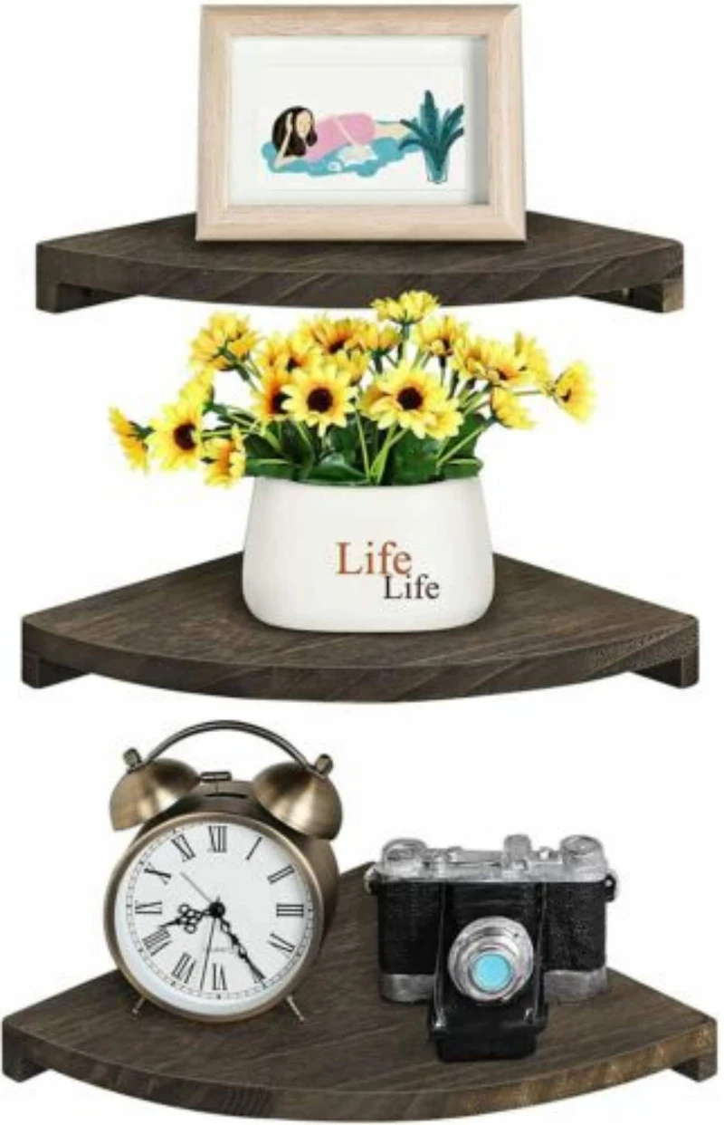 Brown Rustic Floating Corner Wall Shelf Set