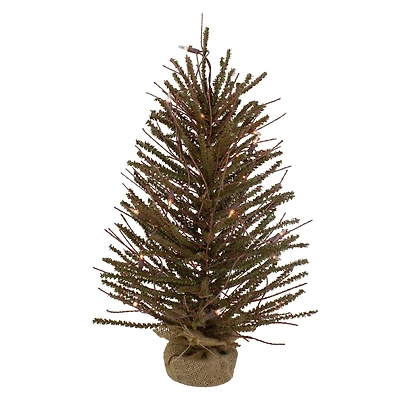 2ft. Pre-Lit Medium Warsaw Twig Artificial Christmas Tree in Burlap Base, Clear Lights