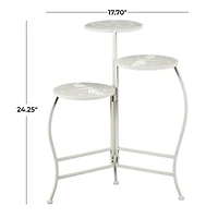 24" White Metal Folding 3-Tier Plant Stand with Dragonfly & Star Cutouts