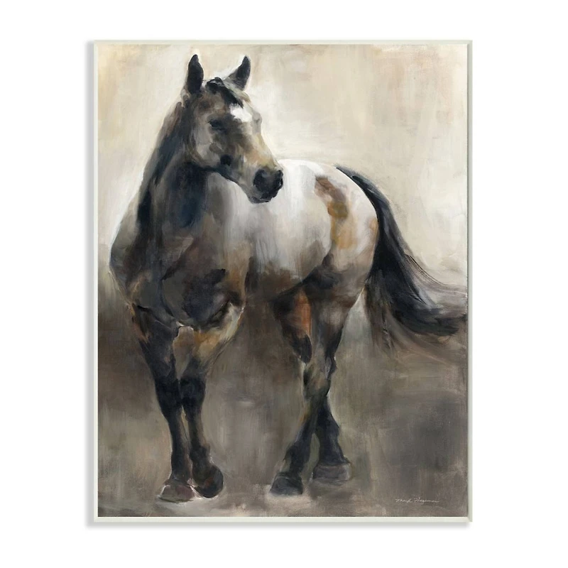 Stupell Industries Abstract Wild Horse Stance Brown Black Painting Wood Wall Plaque