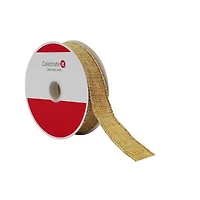 7/8" x 24ft. Gold Shimmer Wired Faux Linen Ribbon by Celebrate It®