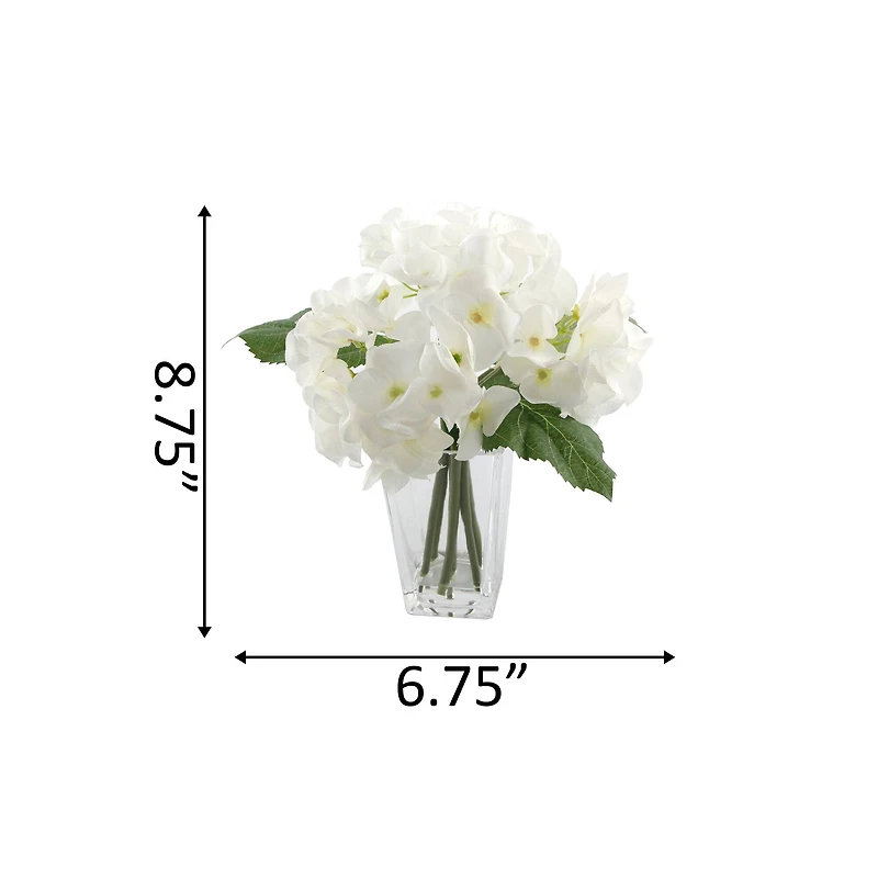 Flora Bunda® 9" White Hydrangeas Mix in Glass Vase