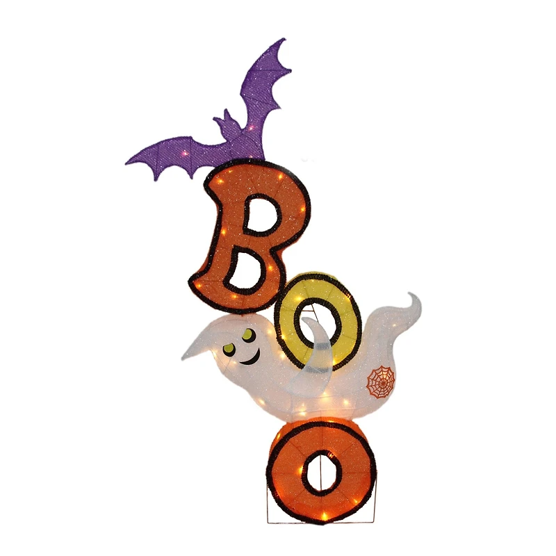 4ft. Pre-Lit Bat & Ghost BOO Halloween Decoration, Warm White LED Lights