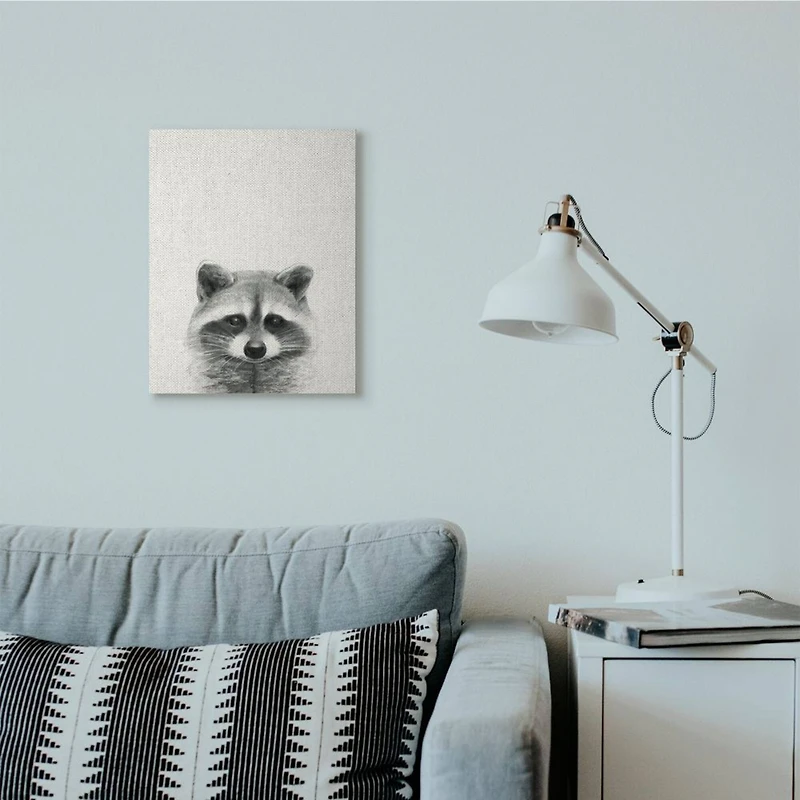 Stupell Industries Raccoon Portrait Grey Drawing Design Canvas Wall Art