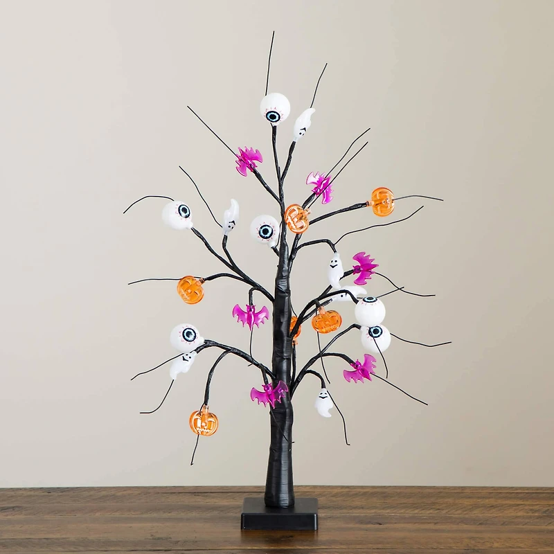 2ft. Pre-Lit Artificial Halloween Eyeballs, Ghosts, Bats & Pumpkins 24 LED Lighted Ornament Tree