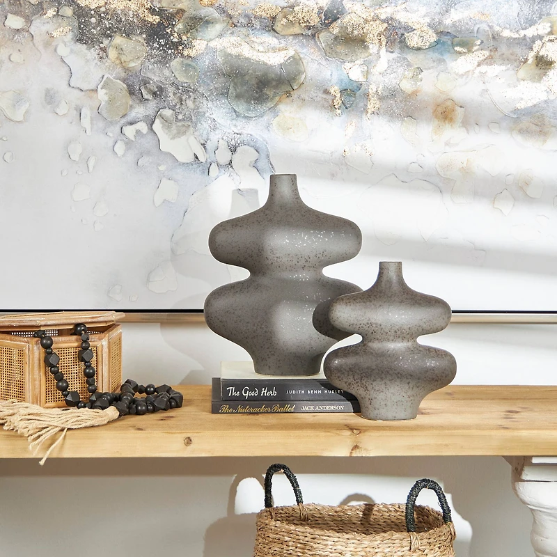 Black Ceramic Oblong Abstract Vase Set