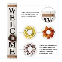 Glitzhome® 5ft. White Welcome Wood Porch Sign with 4 Changeable Wreaths