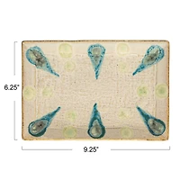 Hello Honey® 9.25" Tan & Blue Geometric Stoneware Platter