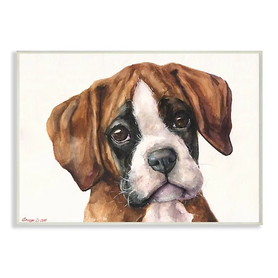 Stupell Industries Puppy Eyes Boxer Dog Pet Portrait Brown White Wall Plaque