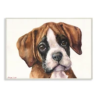 Stupell Industries Puppy Eyes Boxer Dog Pet Portrait Brown White Wall Plaque