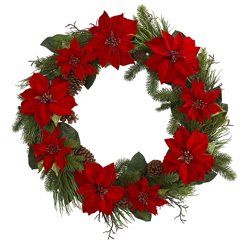 3ft. Red Poinsettia & Pine Wreath