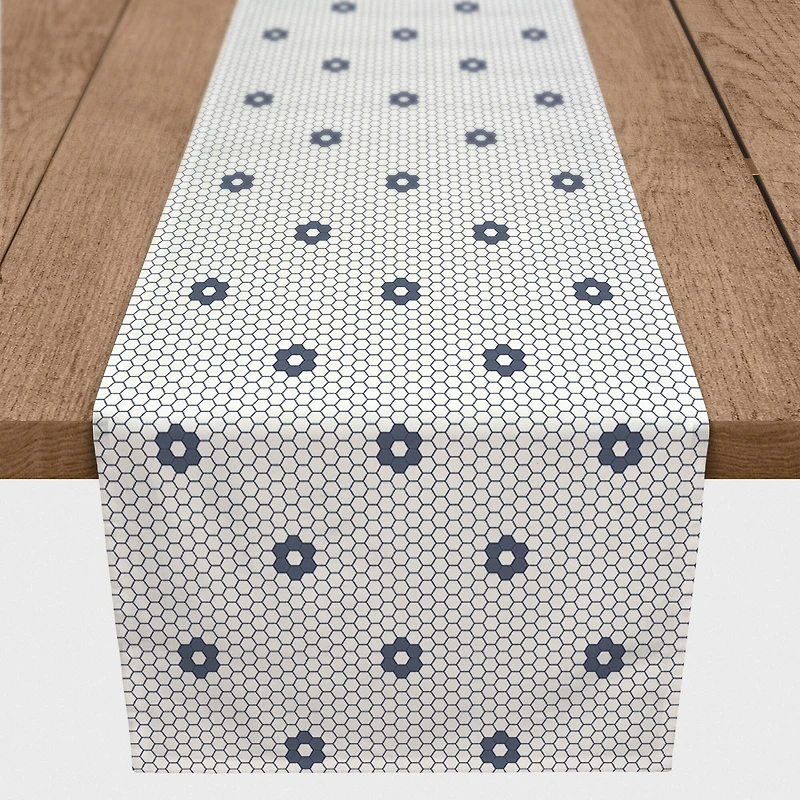 Navy Floral Pattern 16" x 90" Cotton Twill Runner