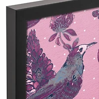 Pink Bird Scene 11" x 14" Black Framed Canvas