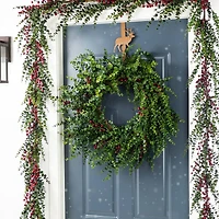 Glitzhome® 9ft Christmas Greenery Eucalyptus Garland with Red Berries