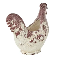 14" White & Rust Colored Rooster Planter