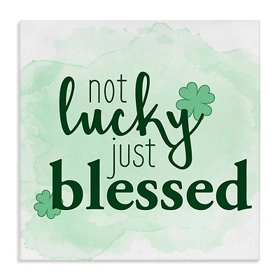 Stupell Industries Just Blessed Green Shamrocks Canvas Wall Art