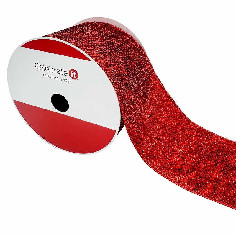 3.5" x 25ft. Red Tinsel Wired Ribbon by Celebrate It®