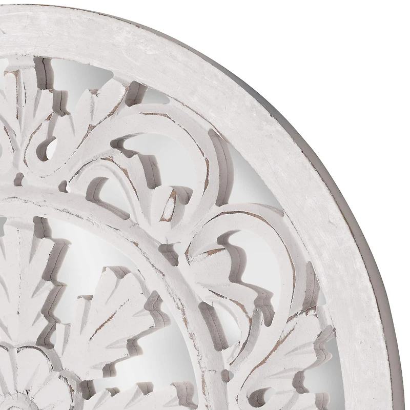 American Art Décor™ 16" Distressed Reflective Hand-Carved White Wood Wall Accent Medallion