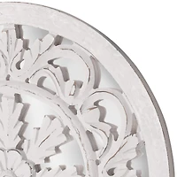 American Art Décor™ 16" Distressed Reflective Hand-Carved White Wood Wall Accent Medallion