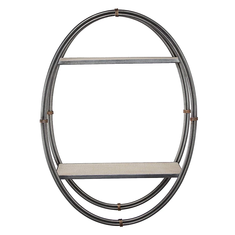 White Wood & Metal Hanging Oval Wall Shelf