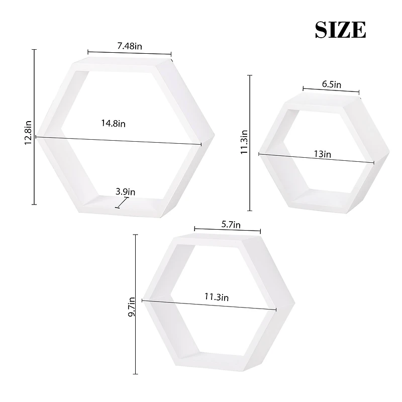 NEX™ Wall-Mounted Hexagon Floating Shelves Set