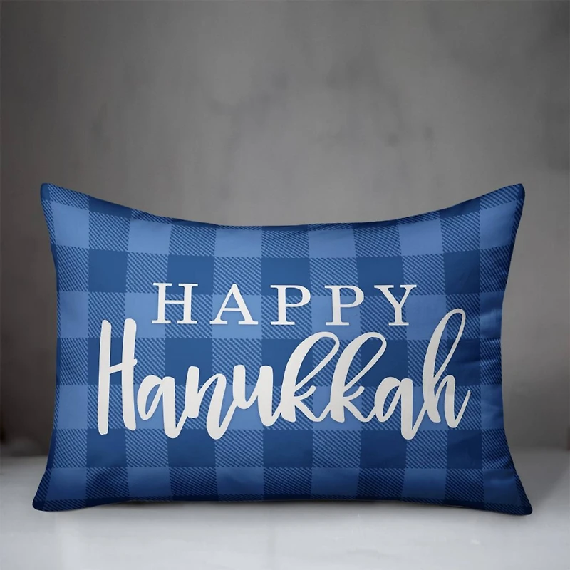 Happy Hanukkah Buffalo Check 14x20 Spun Poly Pillow