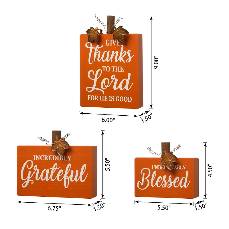 GlitzHome® Fall Wooden Pumpkin Tabletop Sign Set