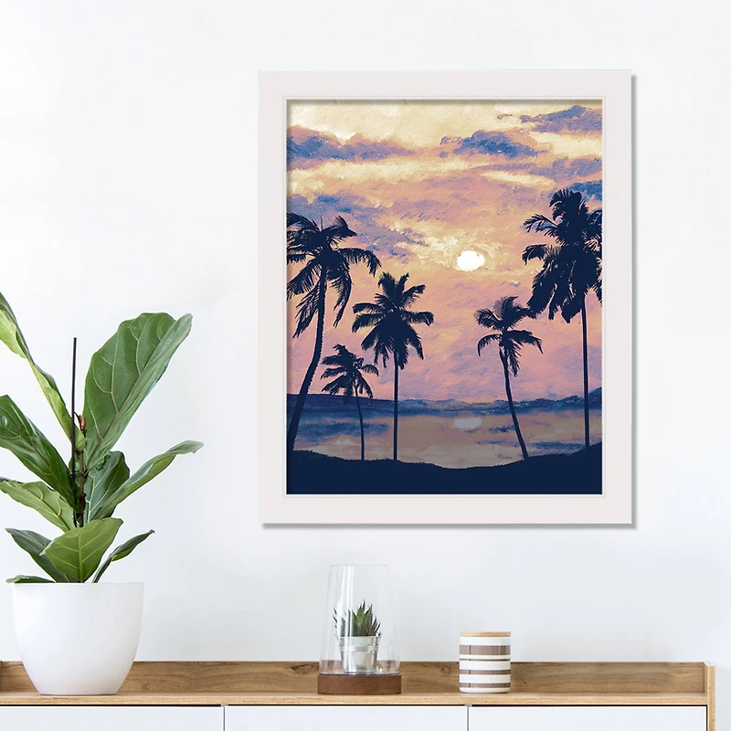 Painted Beach Scene White Framed Nautical Wall Décor