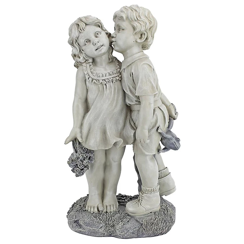 Design Toscano® 22" Young Sweethearts Kissing Children Garden Statue