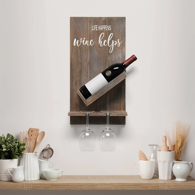 Elegant Designs Wall Mounted Wine Bottle Shelf & Glass Holder