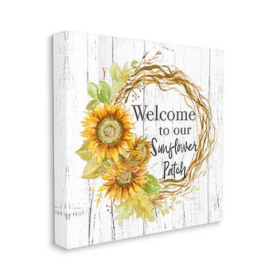 Stupell Industries Welcome to Sunflower Patch Rustic Floral Wreath Canvas Wall Art