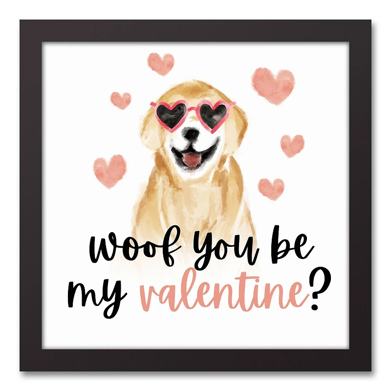 Woof you be my Valentine 13.73" x 13.73" Black Framed Canvas
