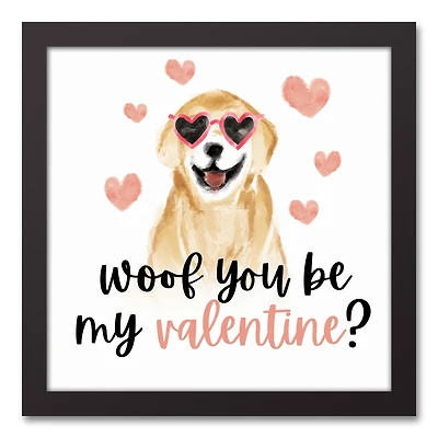 Woof you be my Valentine 13.73" x 13.73" Black Framed Canvas