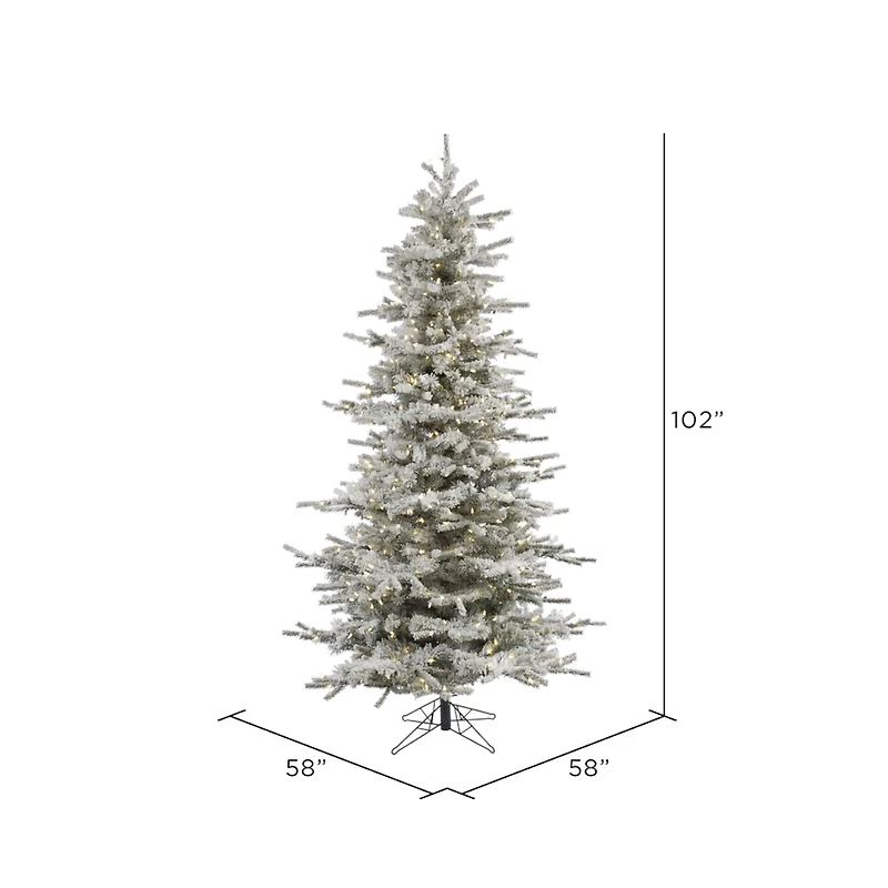 8.5ft. Pre-Lit Slim Flocked Sierra Fir Artificial Christmas Tree, Pure White Dura-Lit® LED Lights