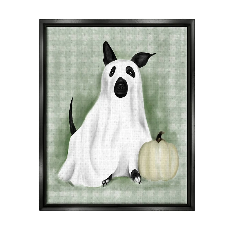 Stupell Industries Dog Ghost Halloween Costume Framed Floater Canvas Wall Art