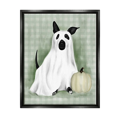 Stupell Industries Dog Ghost Halloween Costume Framed Floater Canvas Wall Art