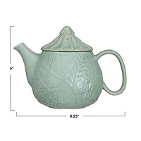 Hello Honey® 30oz. Sage Embossed Botanicals Stoneware Teapot with Strainer