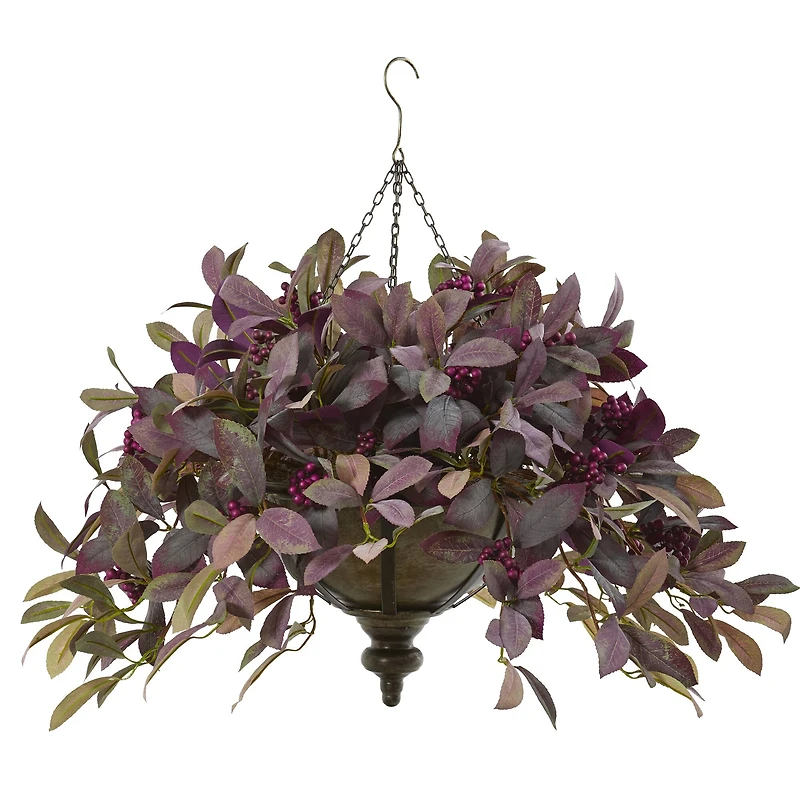 23" Fall Laurel Leaf with Berries Hanging Basket