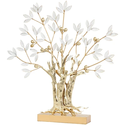 2ft. Gold Metal Tree Sculpture with White Leaves