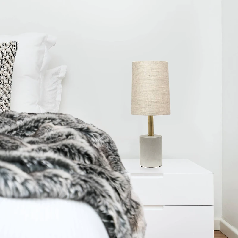 Lalia Home 18" Antique Brass Concrete Table Lamp with Linen Shade