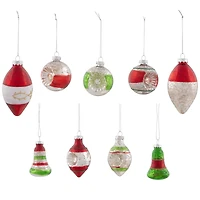 9ct. 3.25" 2-Finish Silver, Red & Green Glass Ornaments