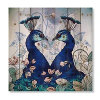 Designart - Two Blue Peacocks With Wildflowers