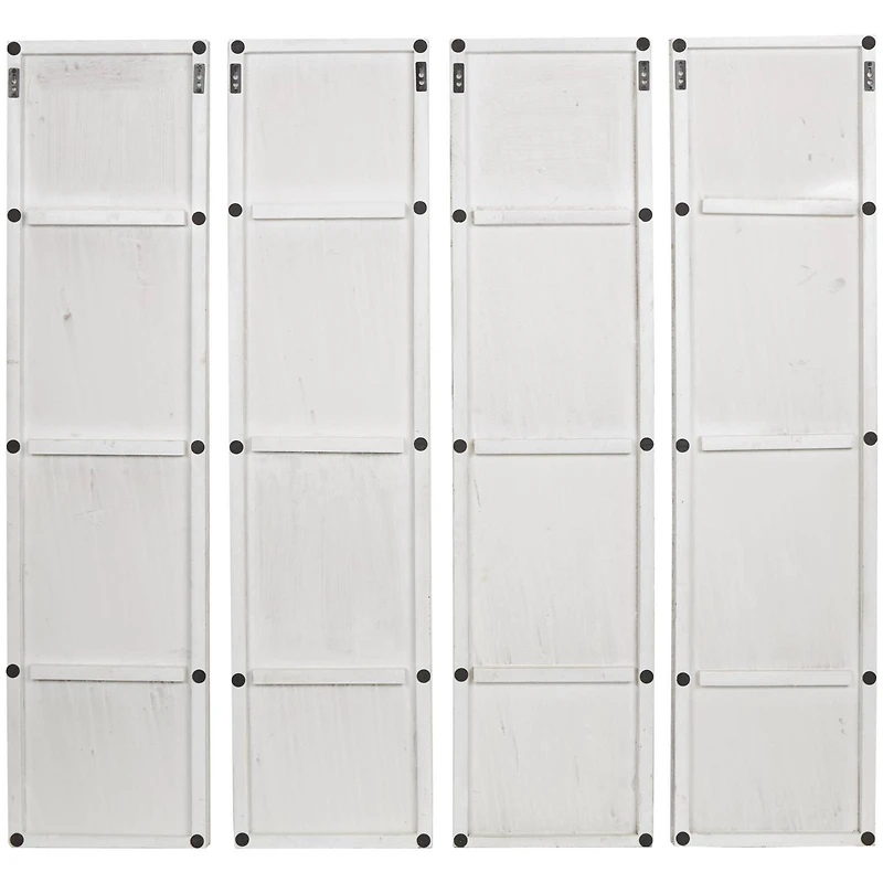 CosmoLiving by Cosmopolitan Wooden White Handmade Carved Panel Geometric Wall Art with Looped Sand Art Design, Set of 4