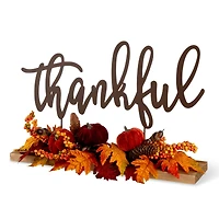 24" GlitzHome® Thankful Floral Tabletop Sign