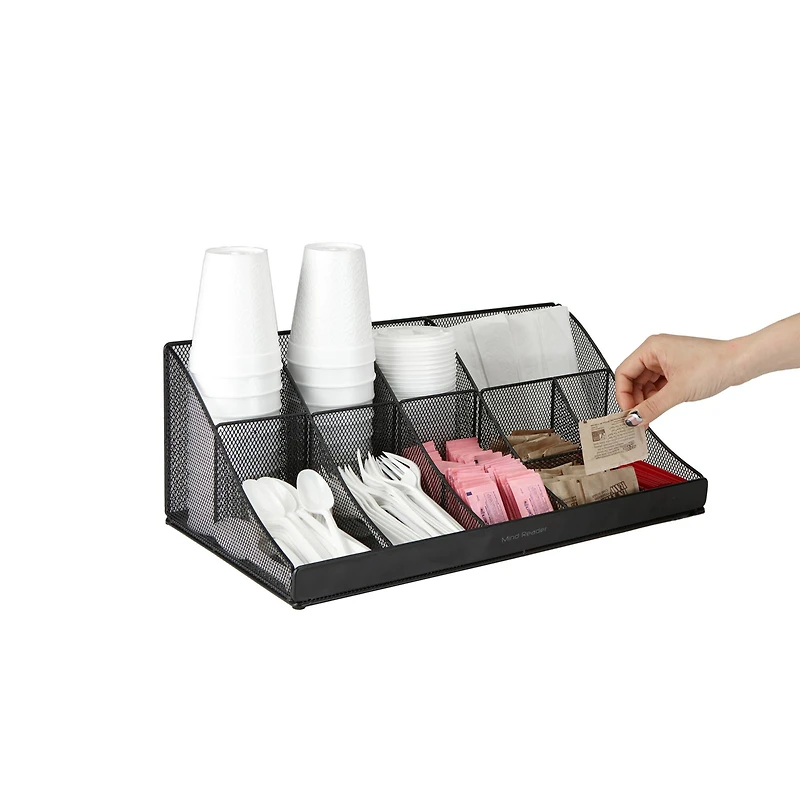 Mind Reader Black 11 Compartment Breakroom Coffee Condiment Organizer