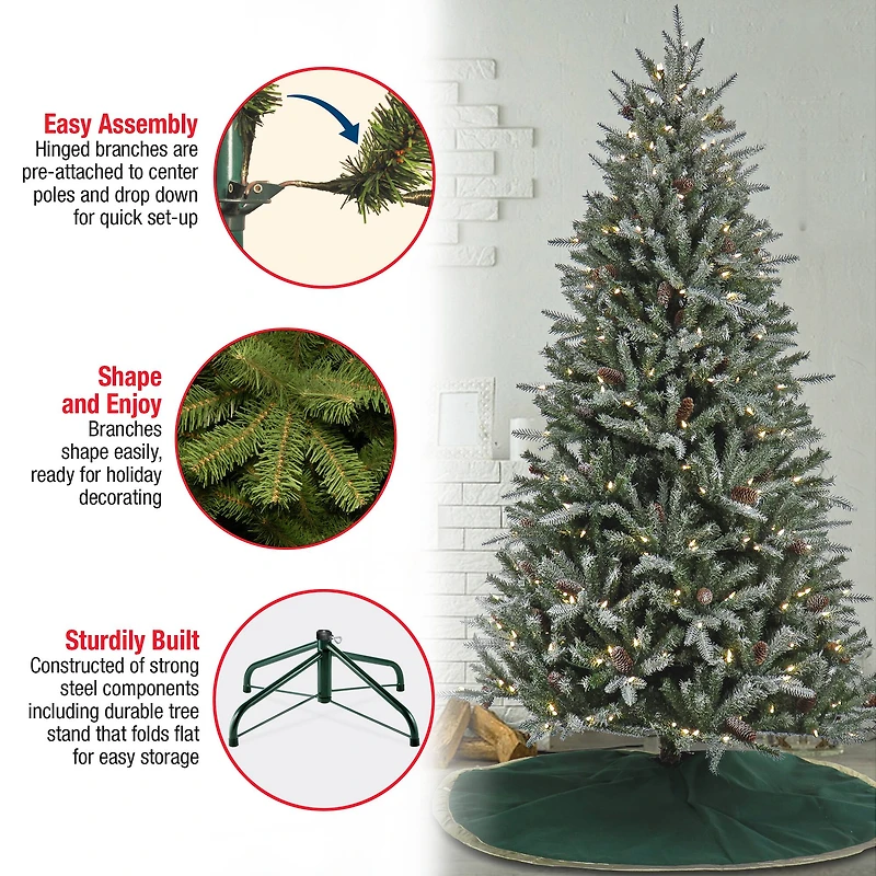 7ft. Pre-Lit Snowy Olallie Pine Artificial Christmas Tree With Pinecones, Clear LED Lights