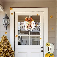 Glitzhome® 15" Fall Wood Round Word Sign Door Hanger