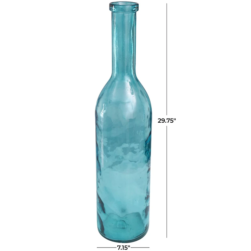30" Teal Recycled Glass Tall Spanish Bottleneck Vase