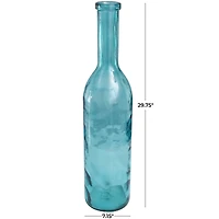 30" Teal Recycled Glass Tall Spanish Bottleneck Vase
