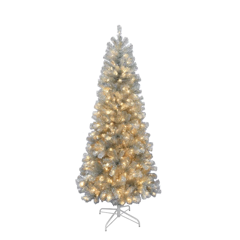 7ft. Pre-Lit Champagne Tinsel Artificial Christmas Tree, Warm White LED Lights by Ashland®